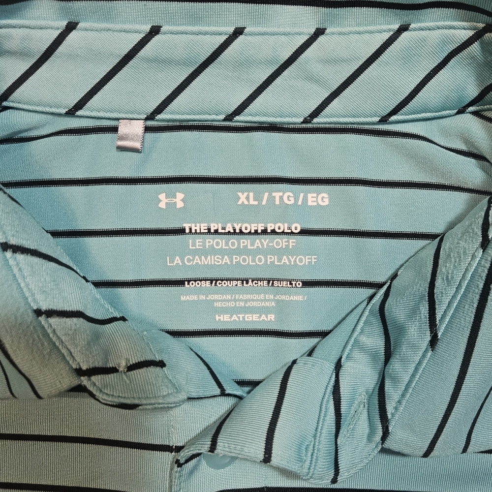 Under Armour Playoff Polo Golf Shirt Teal Stripe Men’s XL - Picture 2 of 7